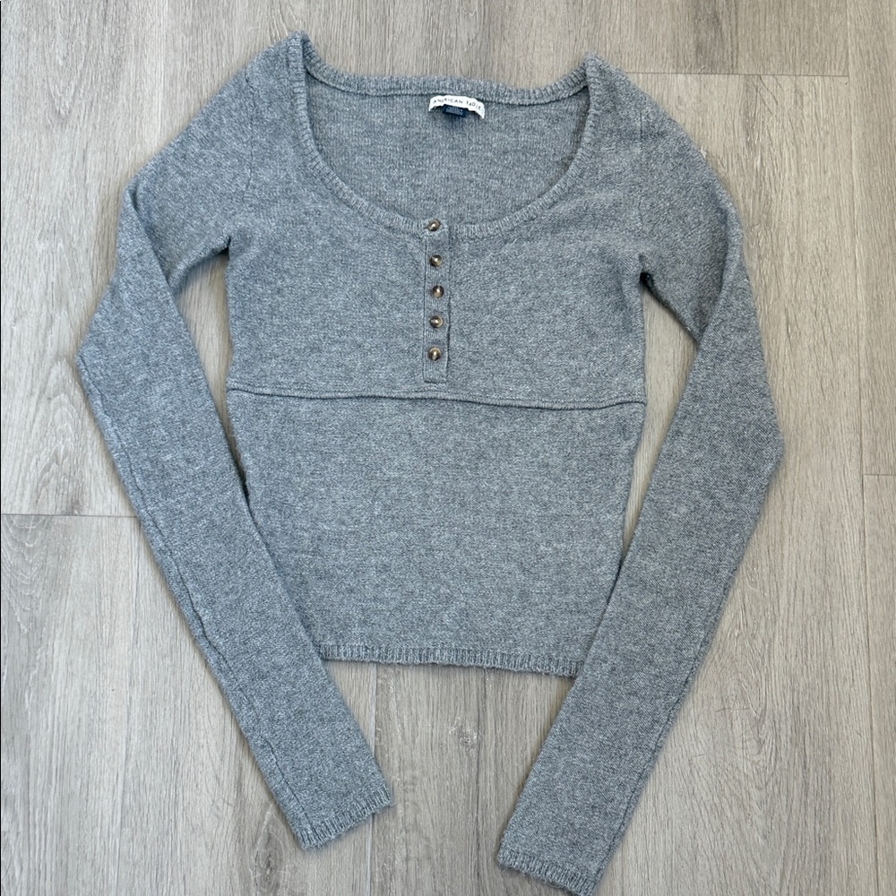American Eagle Gray Long Sleeve Knit Top size XXS
